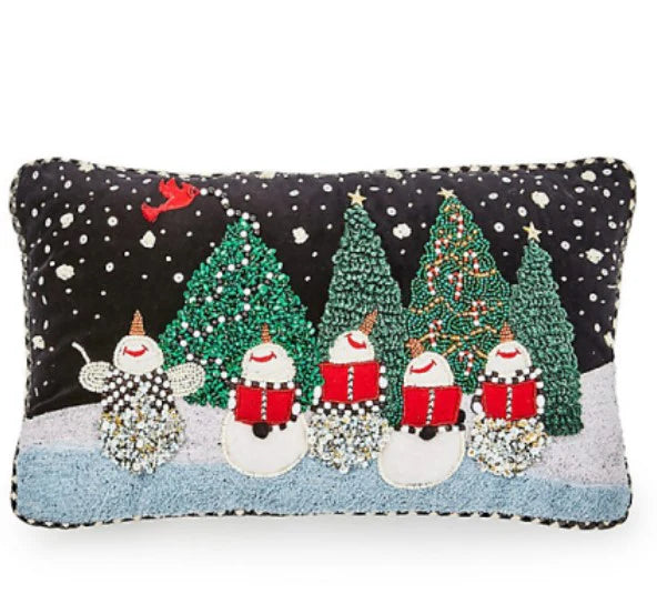 Caroling Snowmen Beaded Lumbar Pillow