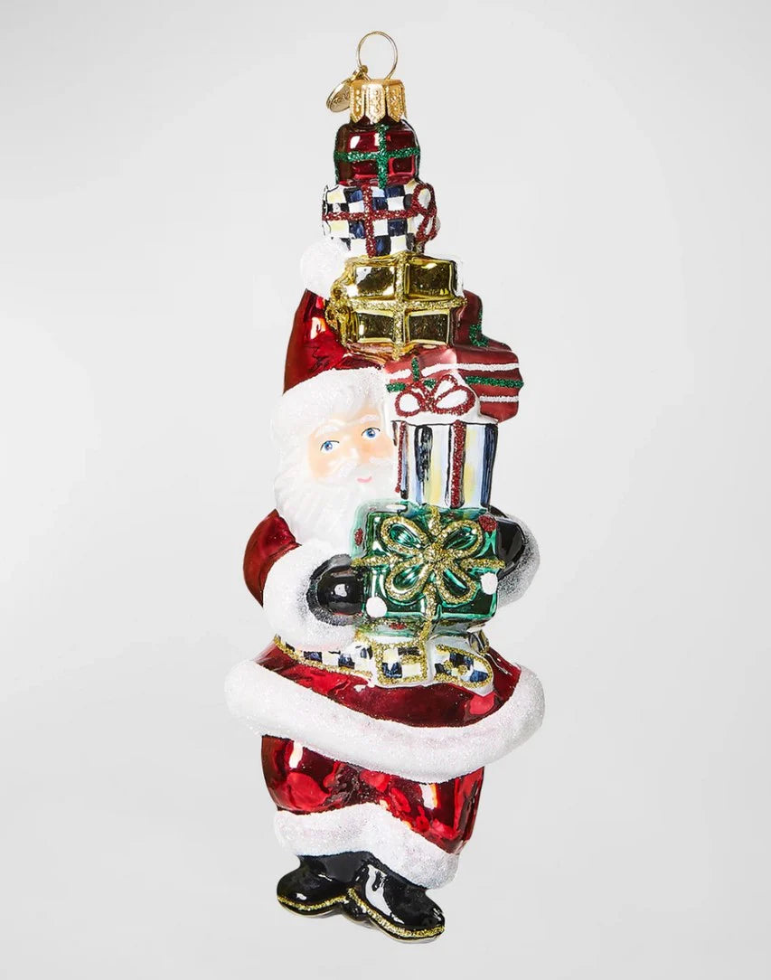 Cozy Christmas Gifting Santa Glass Ornament